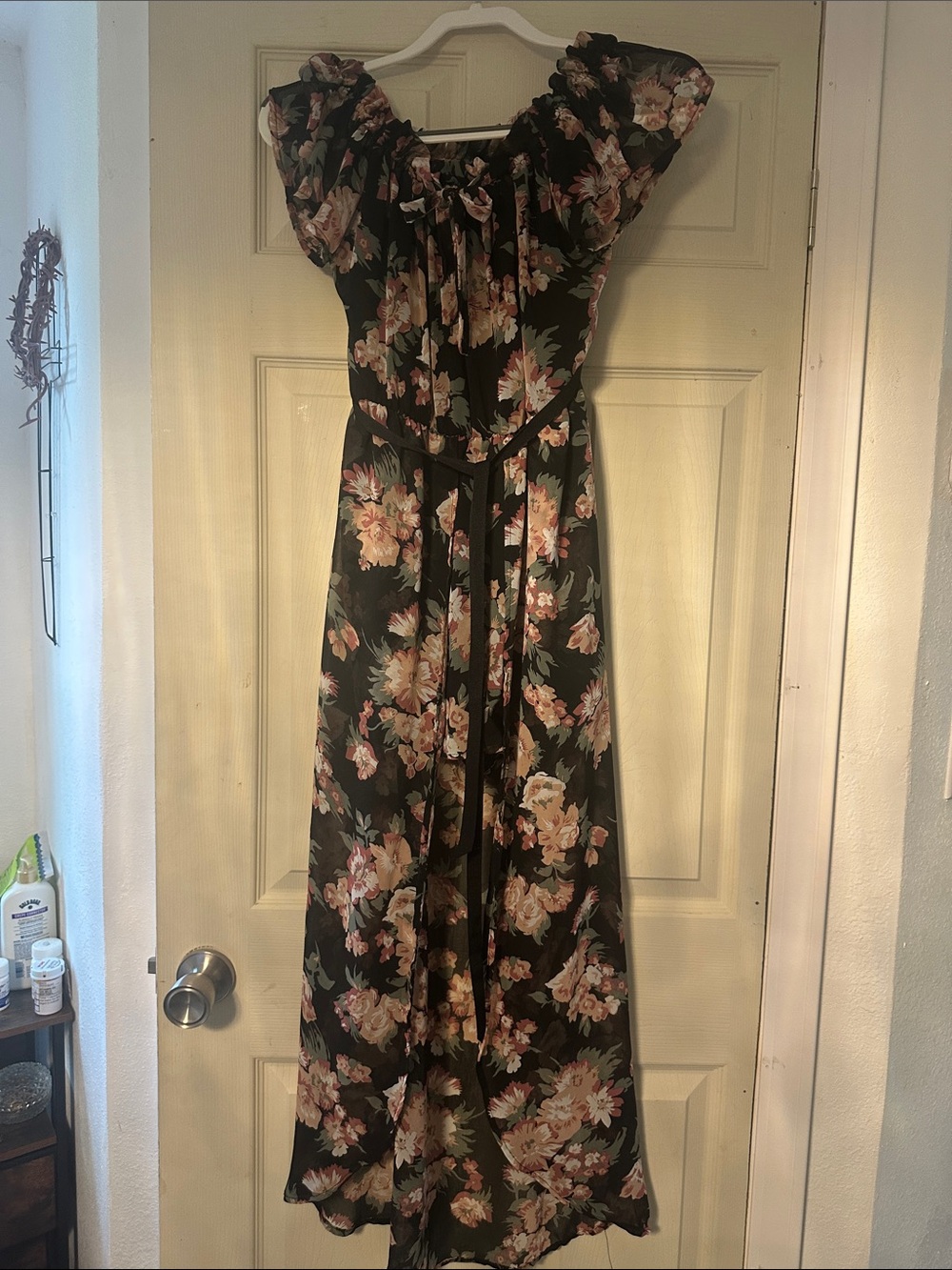 Black Floral Off-Shoulder Maxi Dress